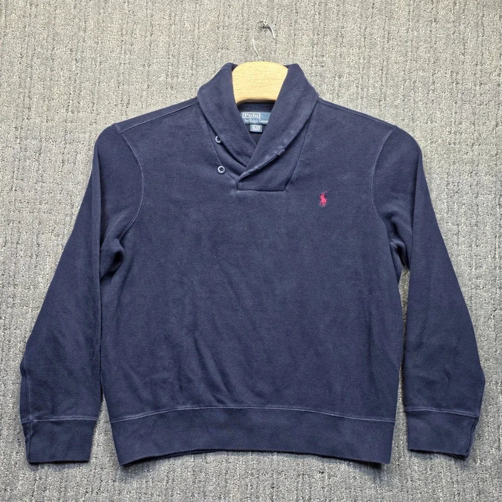 Polo Ralph Lauren Shawl Collar Pullover Mens XL Navy Blue Cotton Red Pony Preppy